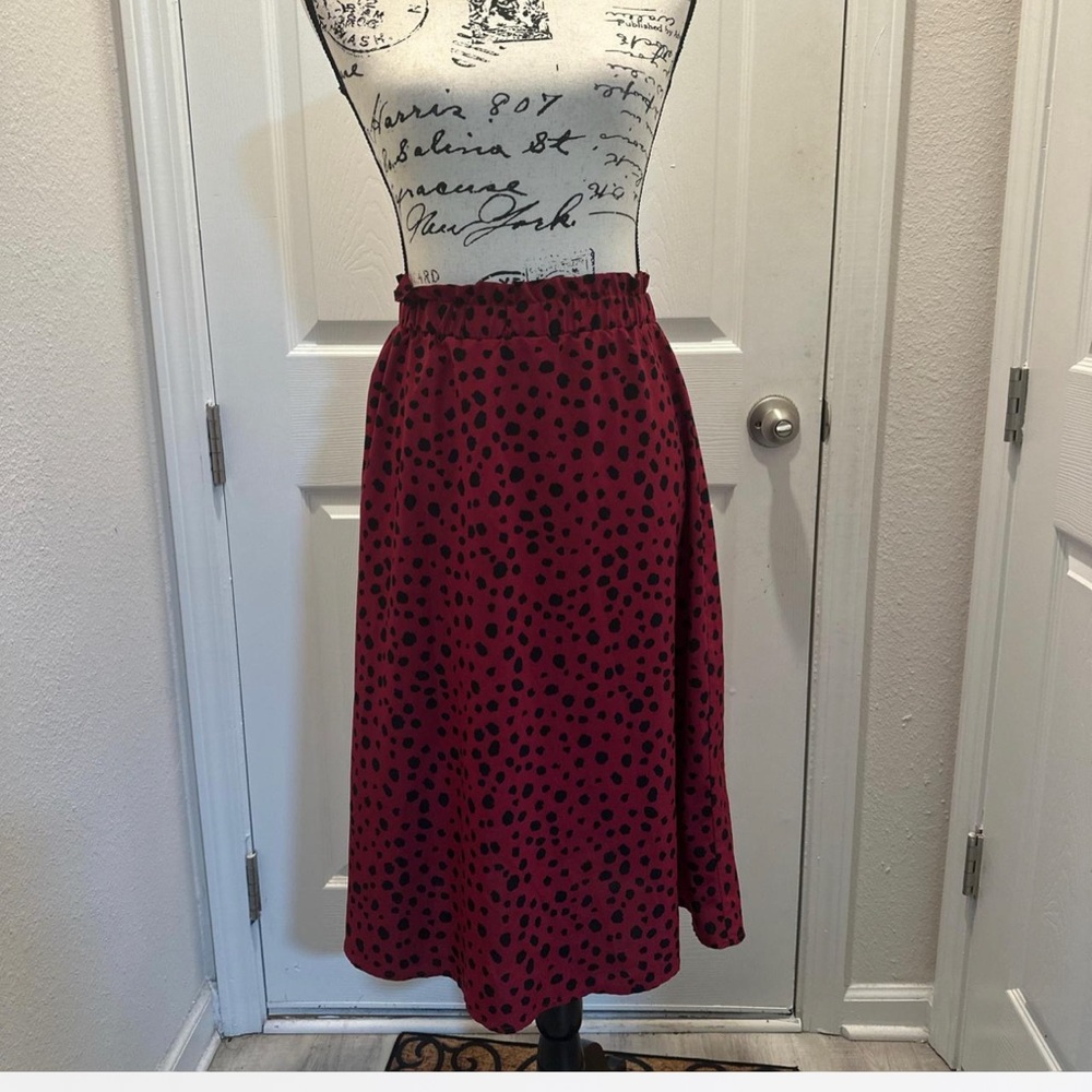 Shein Red Polka Dot A-Line Skirt - Elastic Waist